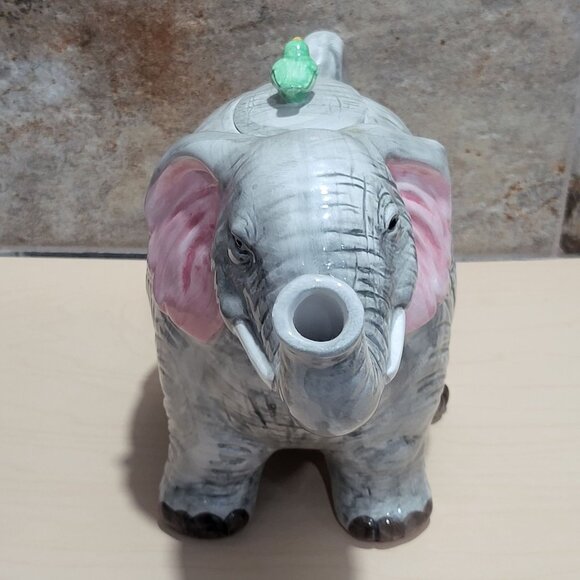 Vintage Ceramic Elephant Teapot Bird Finial Lid - Picture 3 of 11